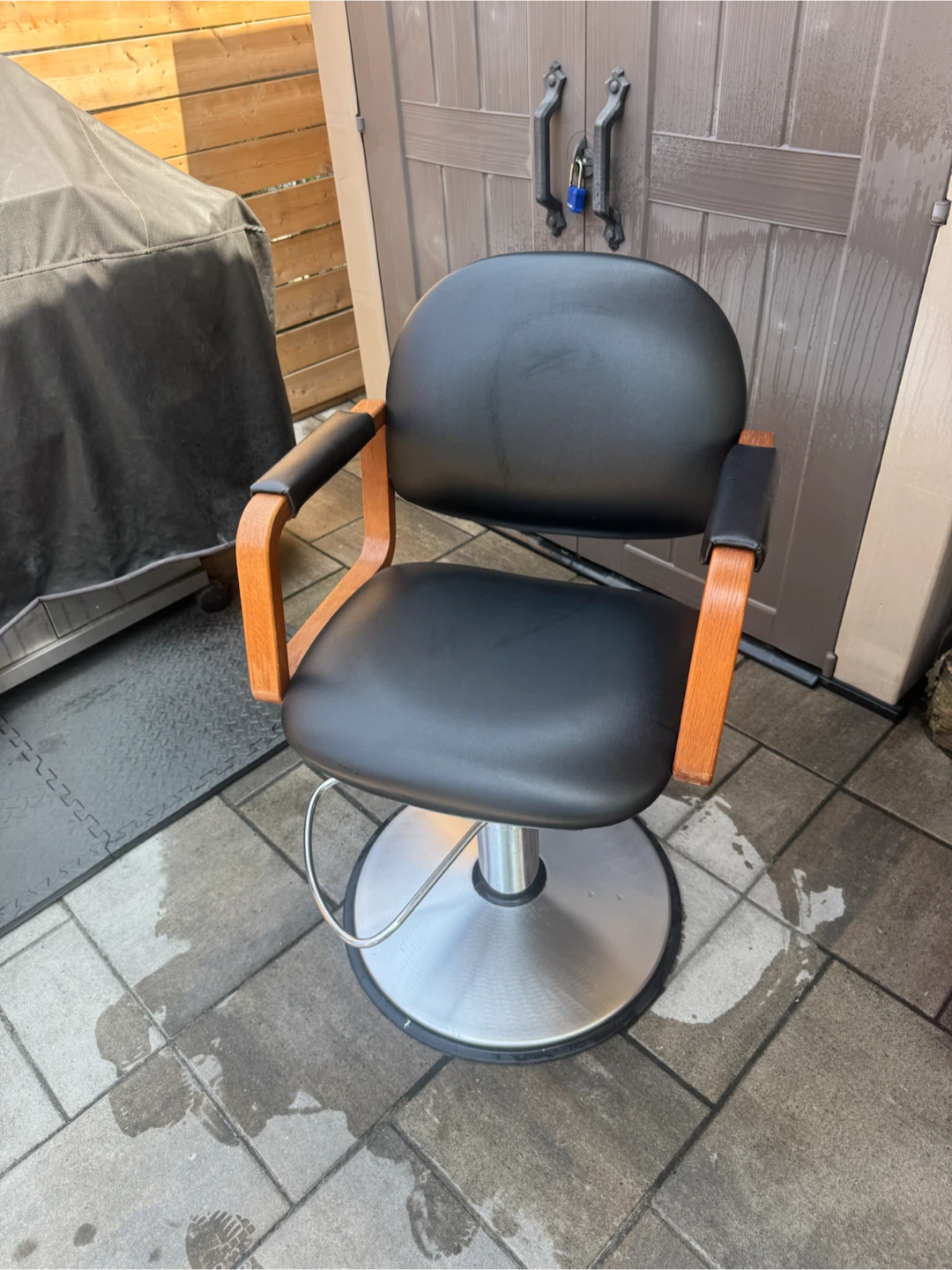Black Hydraulic Barber Chair with Wood Accents - photo 4
