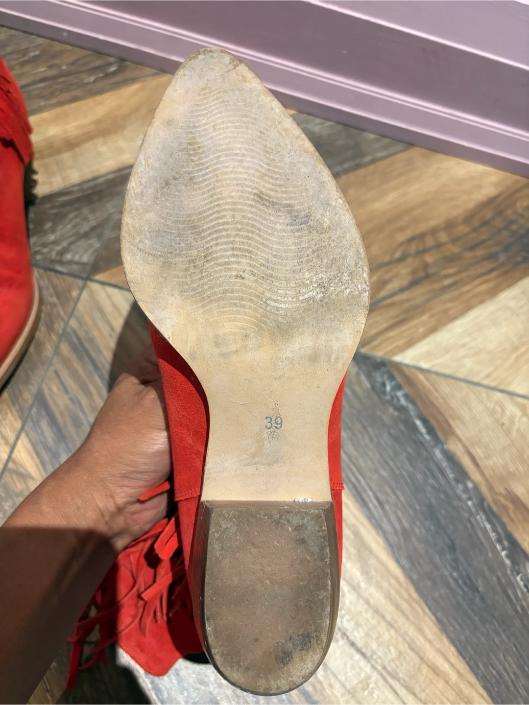 Red Suede Fringe Ankle Boots (used) - photo 2