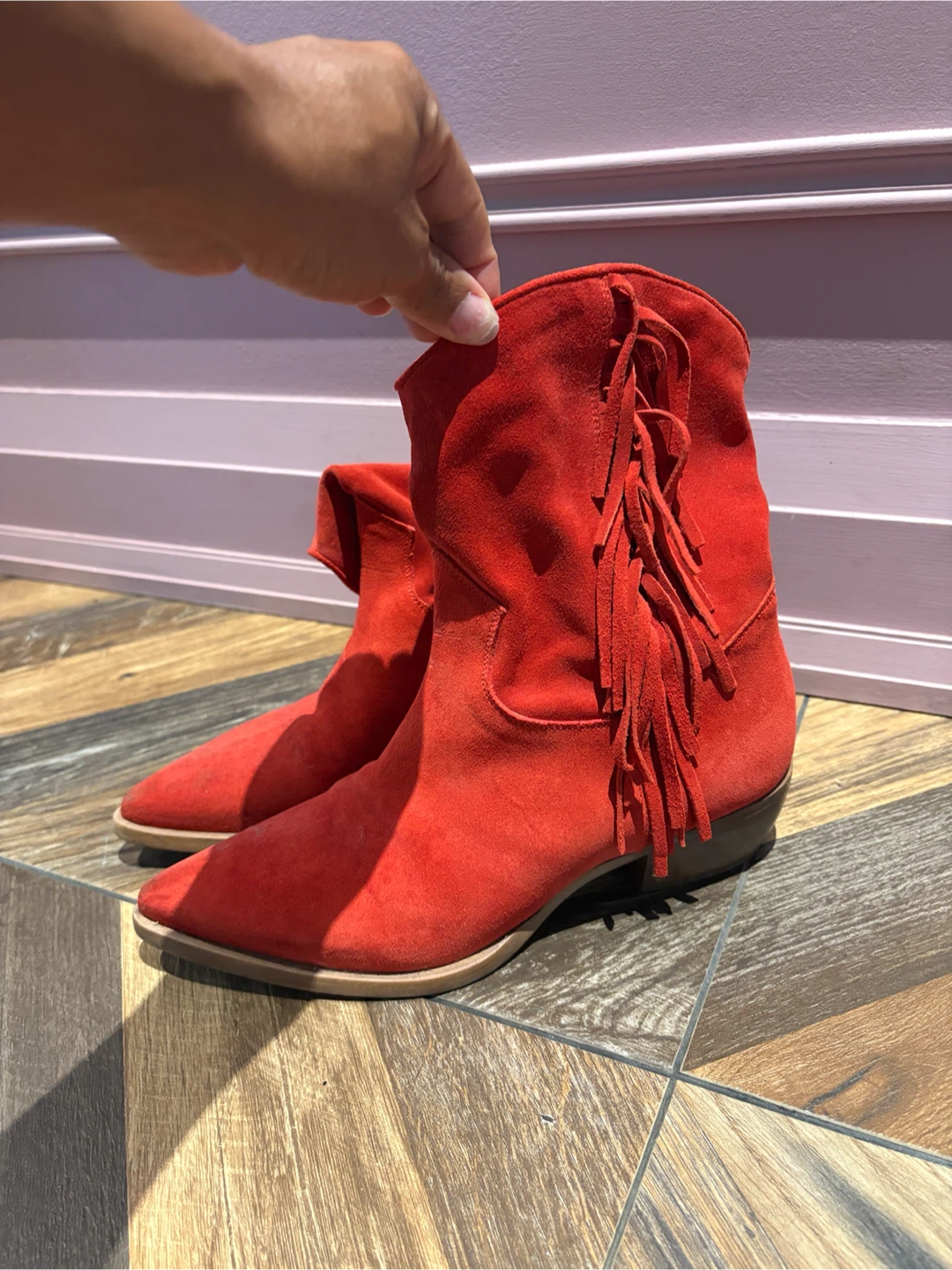 Red Suede Fringe Ankle Boots (used) - photo 4
