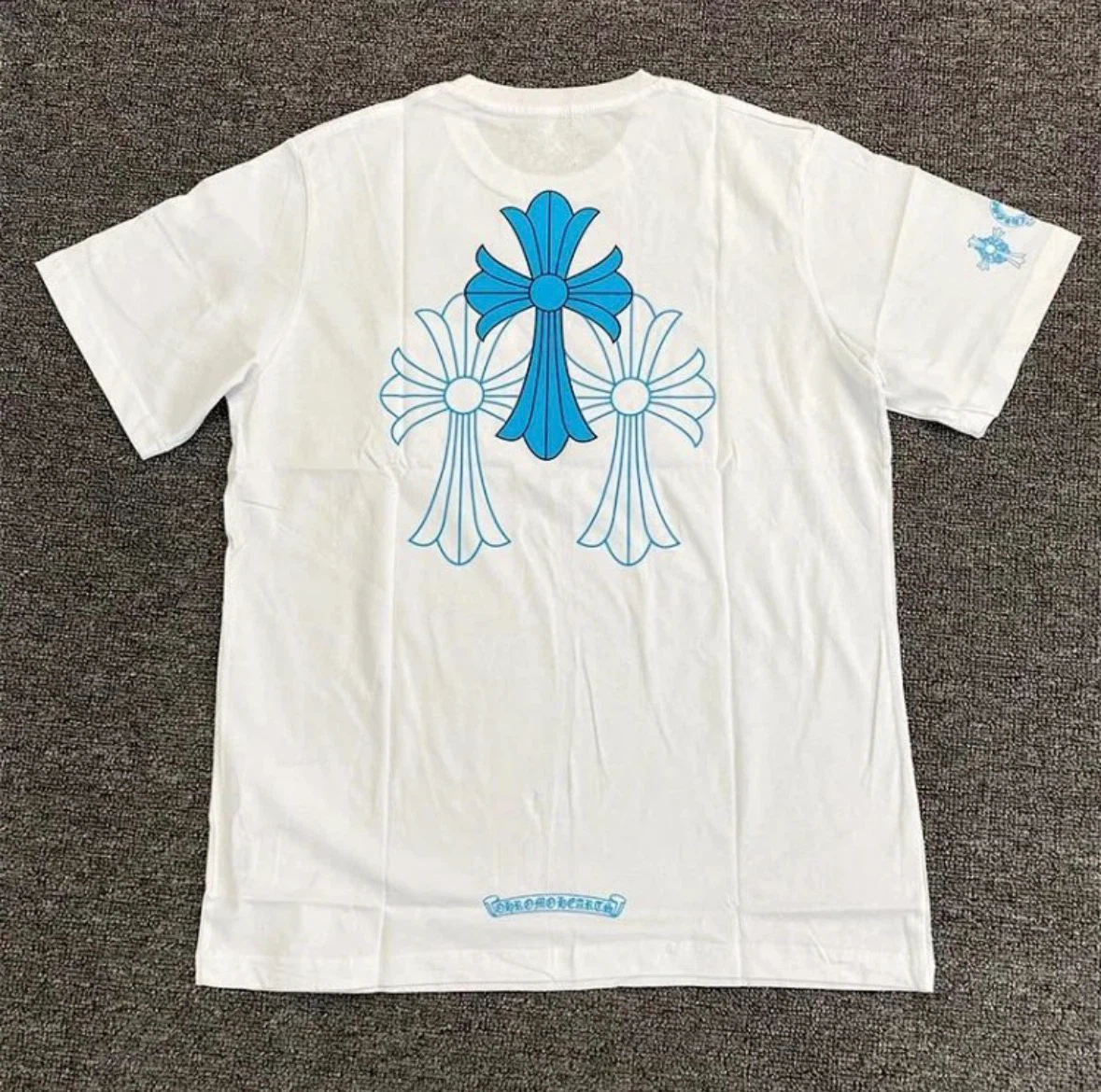 Chrome Hearts White T-Shirt with Blue Cross Graphic