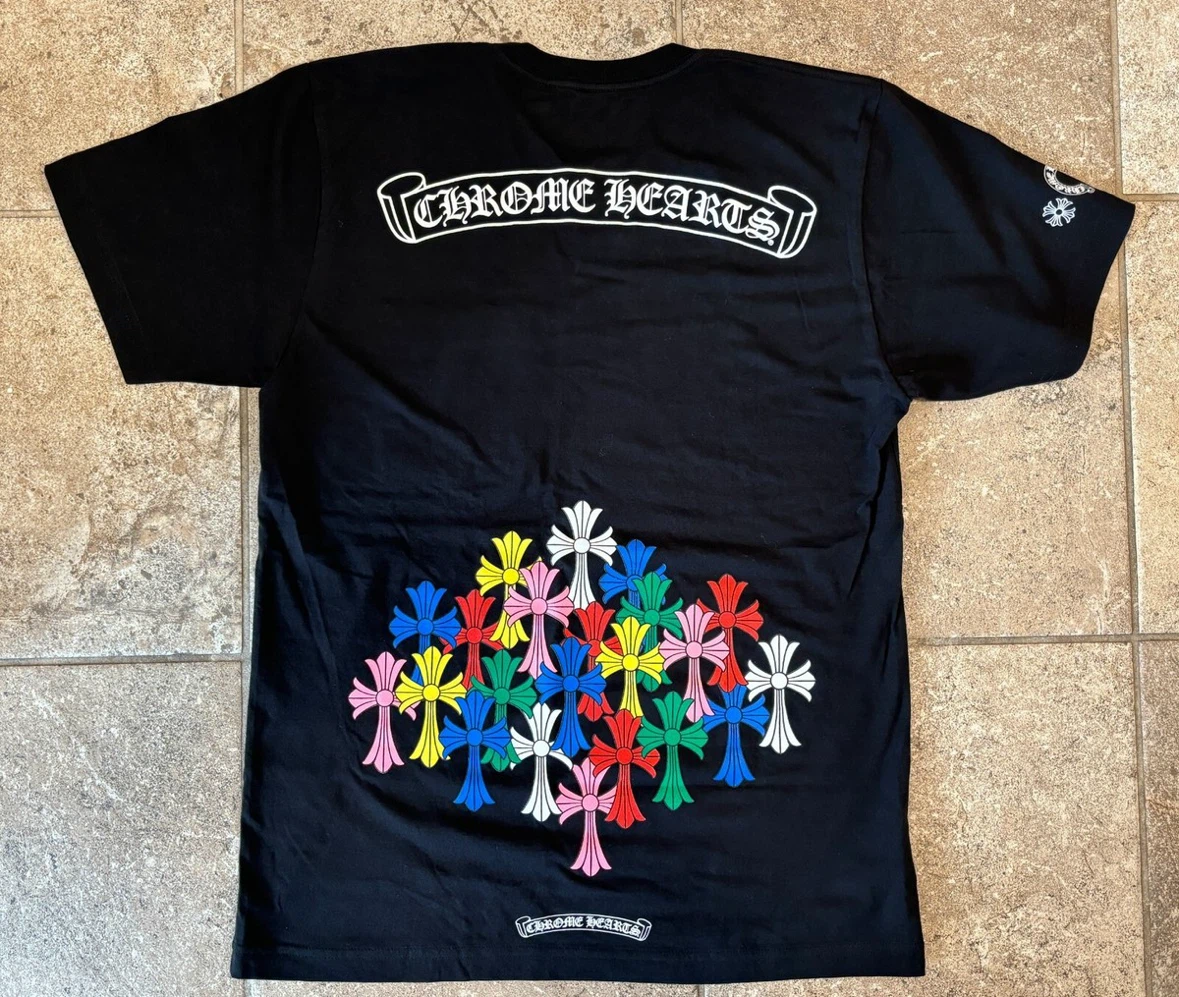 Chrome Hearts Black T-Shirt with Multi-Color Crosses