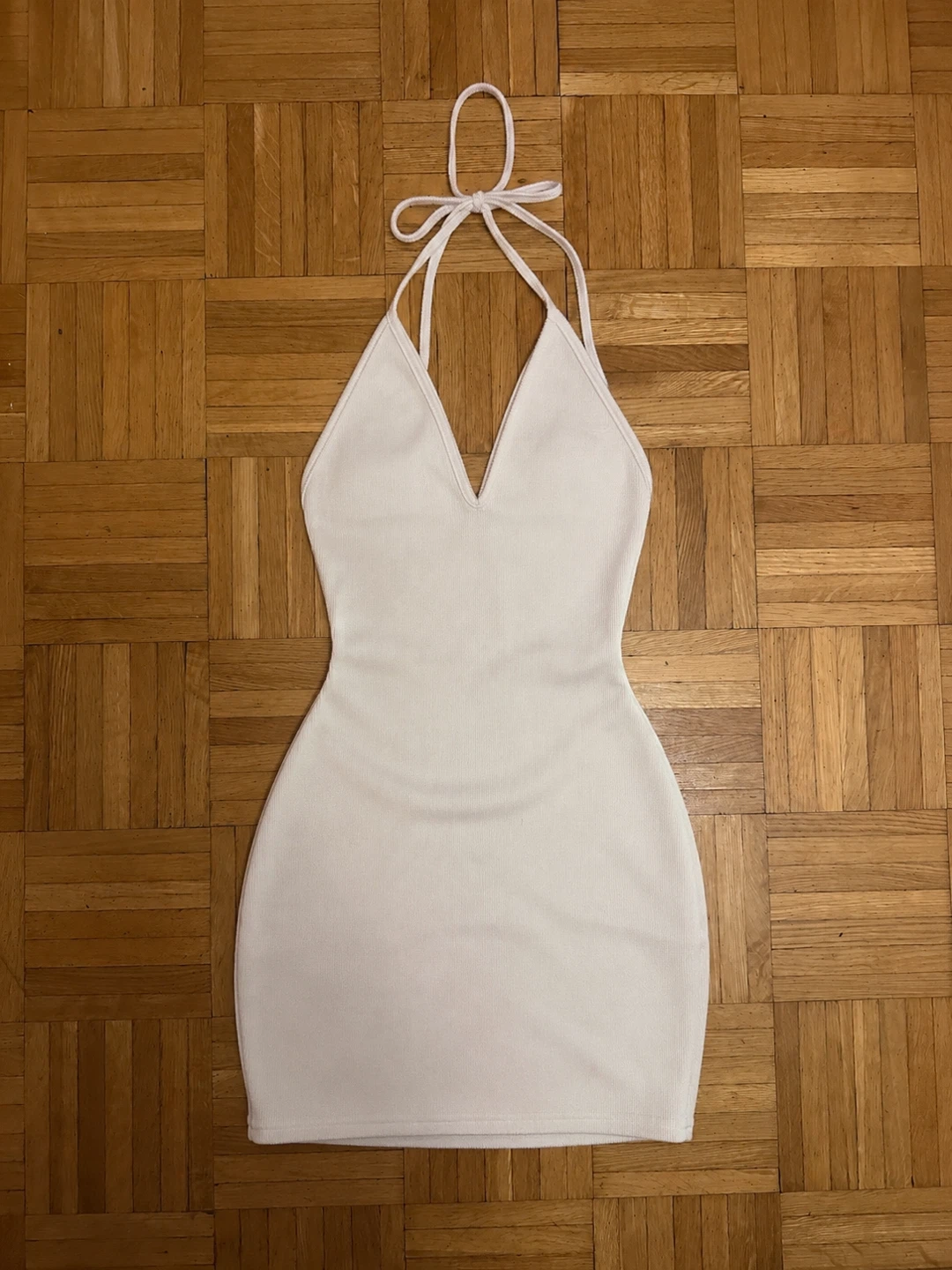 White Open Back Halter Dress