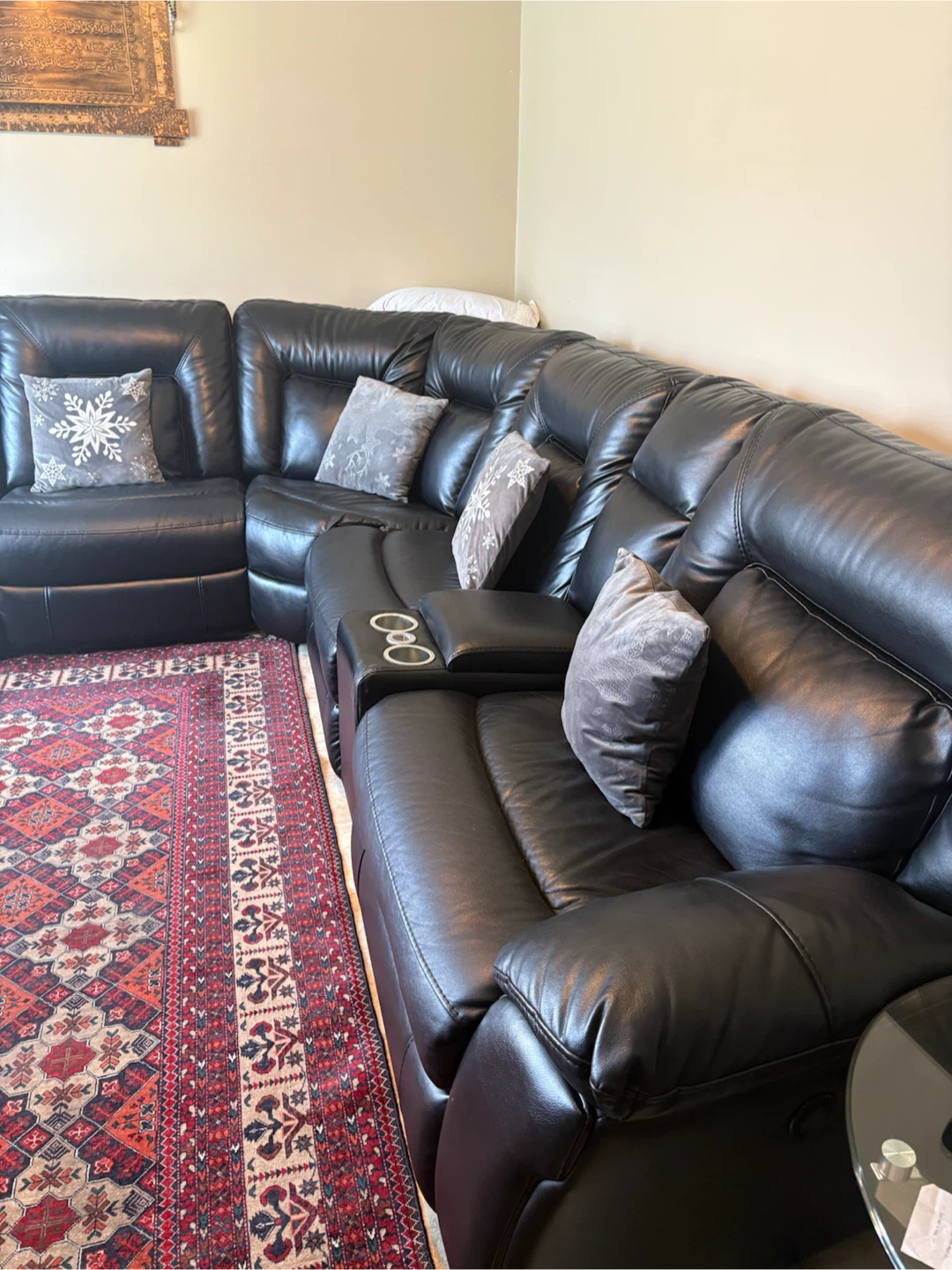 Black Leather Sectional Recliner Sofa