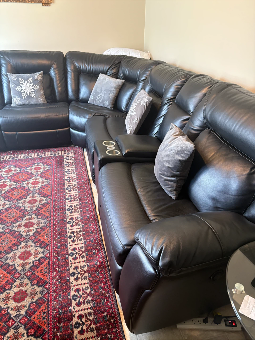 Black Leather Sectional Recliner Sofa - photo 2