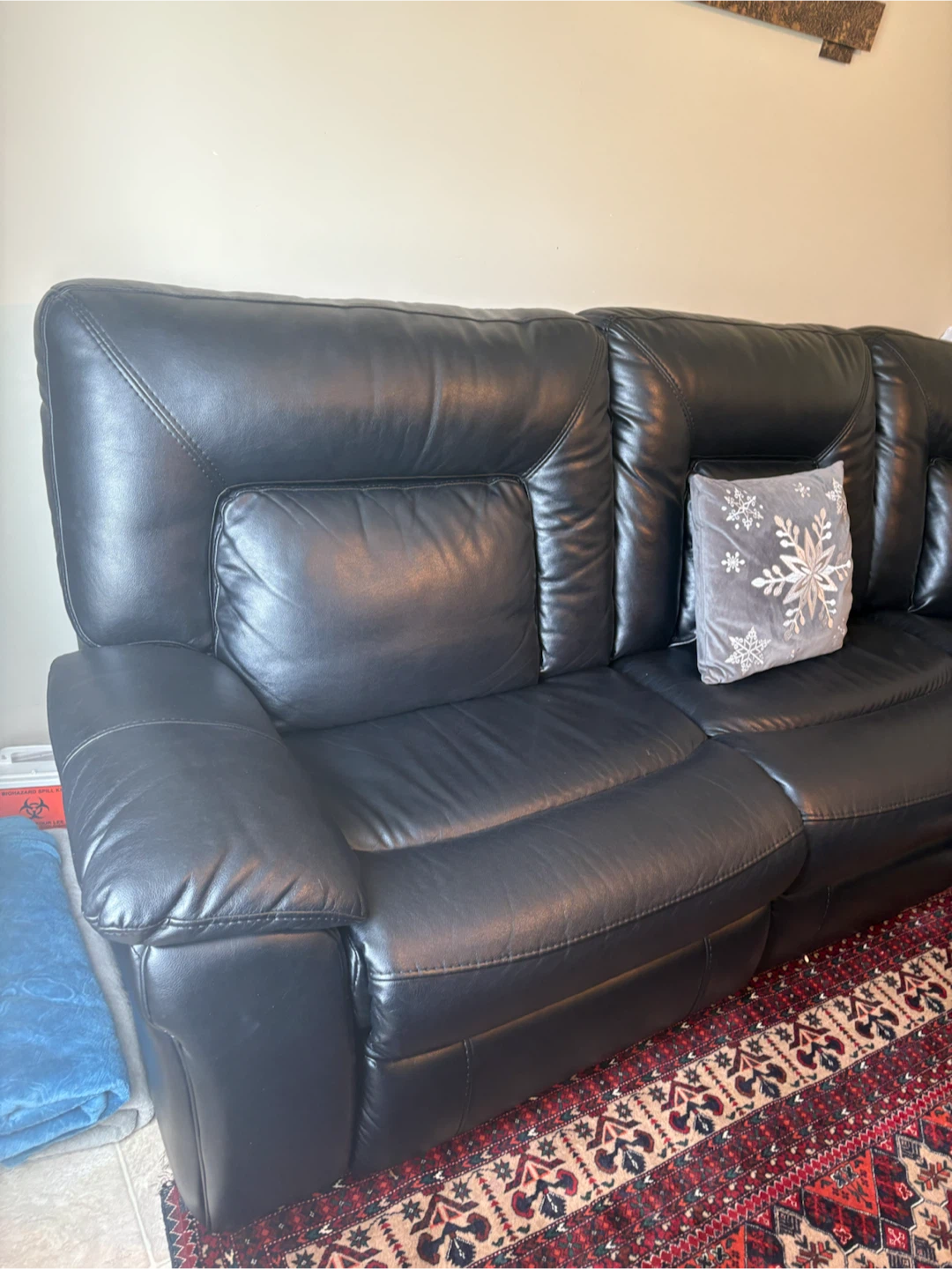 Black Leather Sectional Recliner Sofa - photo 3