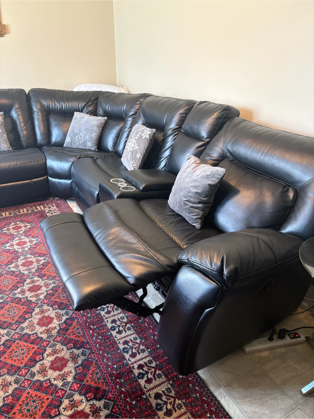 Black Leather Sectional Recliner Sofa - photo 4