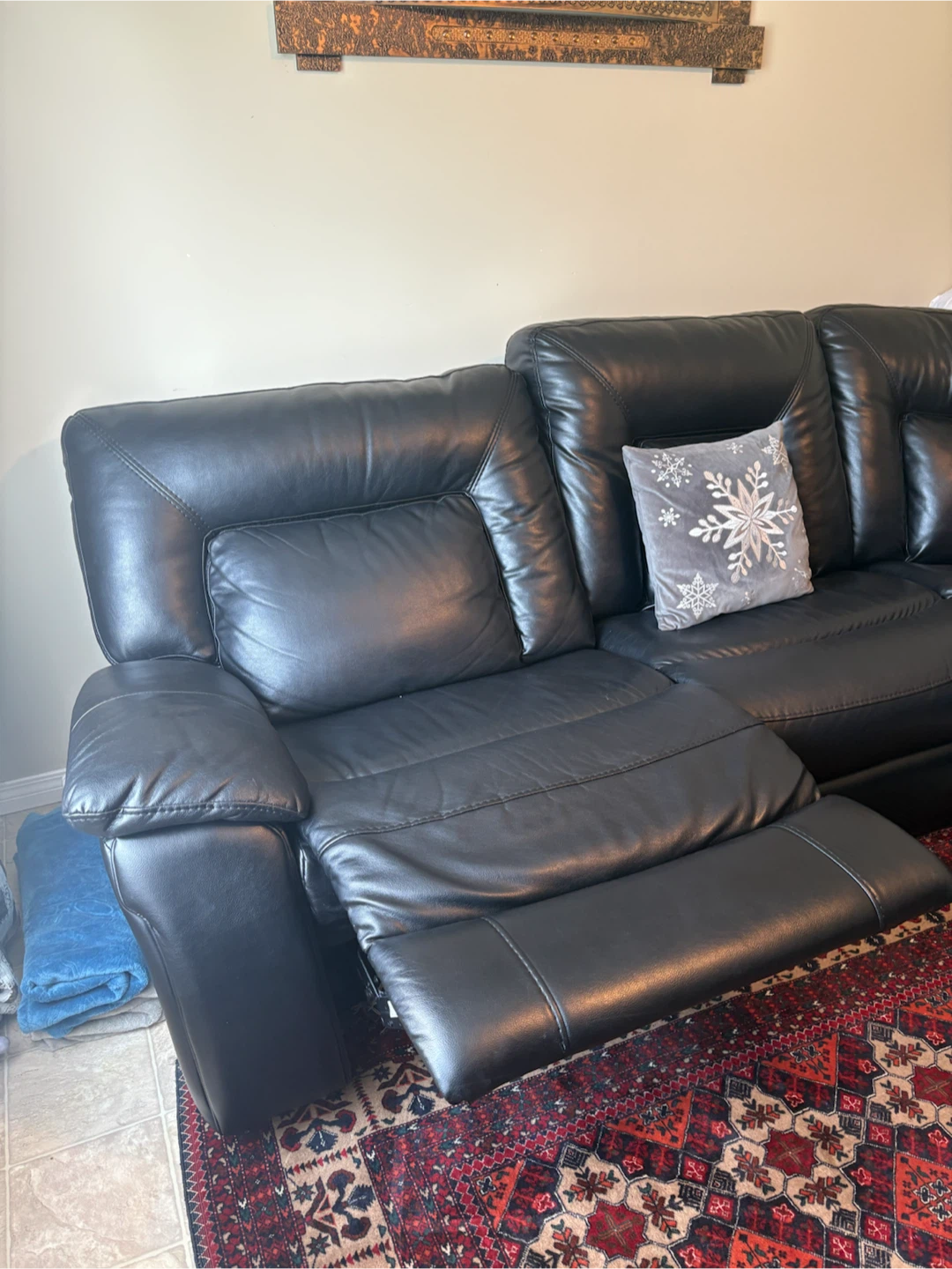 Black Leather Sectional Recliner Sofa - photo 5