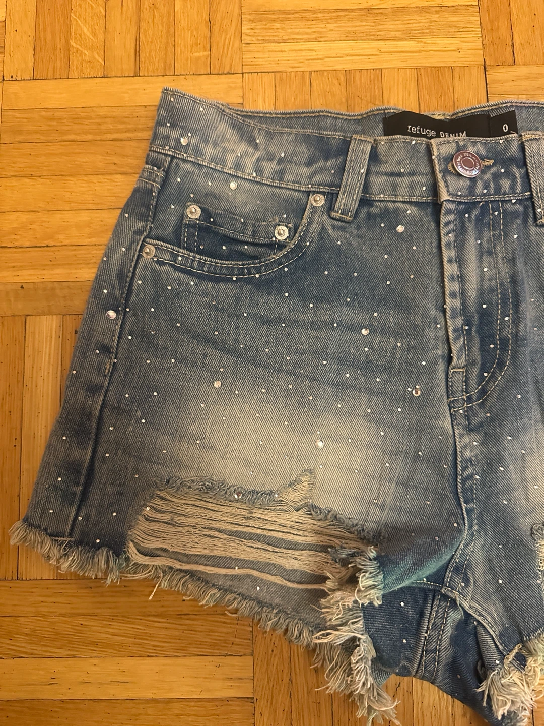 Denim Rhinestone Distressed Shorts - photo 2