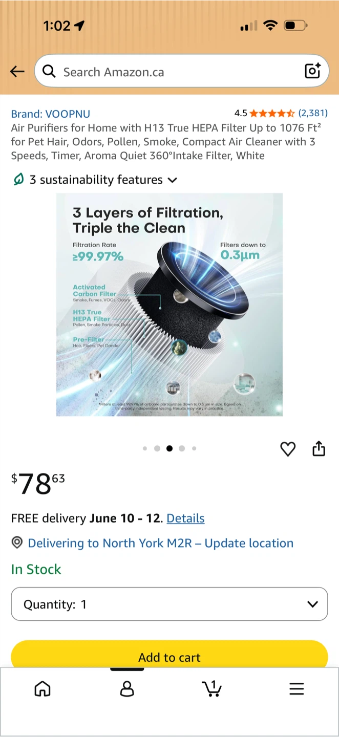VOOPNU Air Purifier for Home with H13 True HEPA Filter