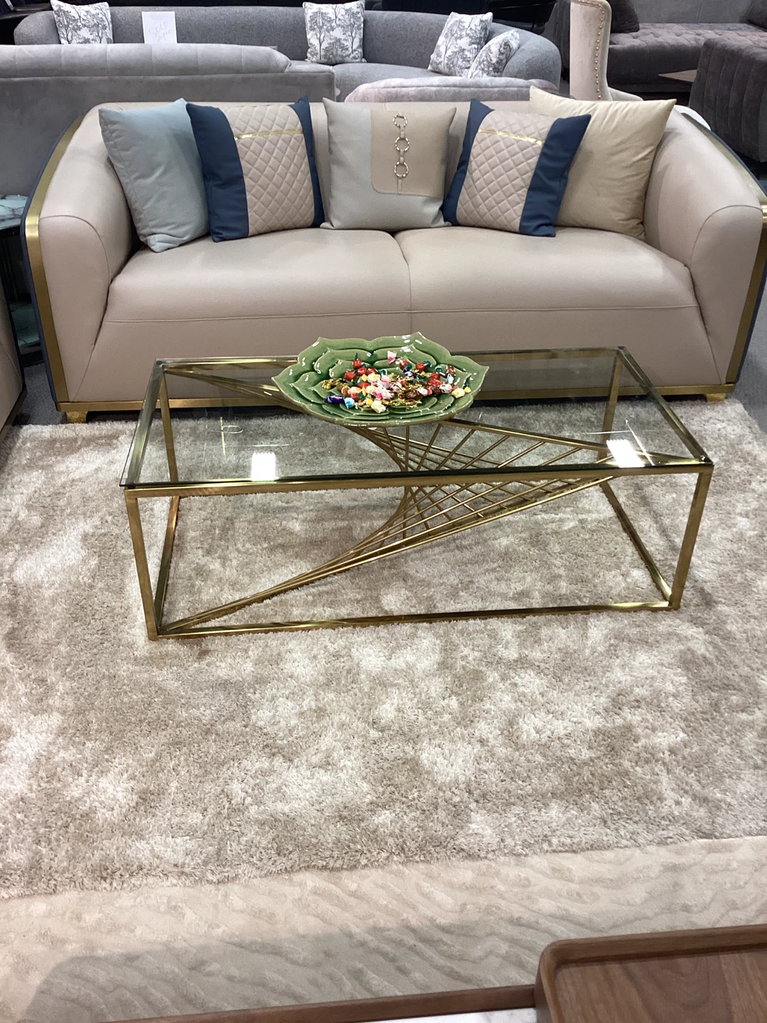 Modern Gold Coffee Table with Glass Top