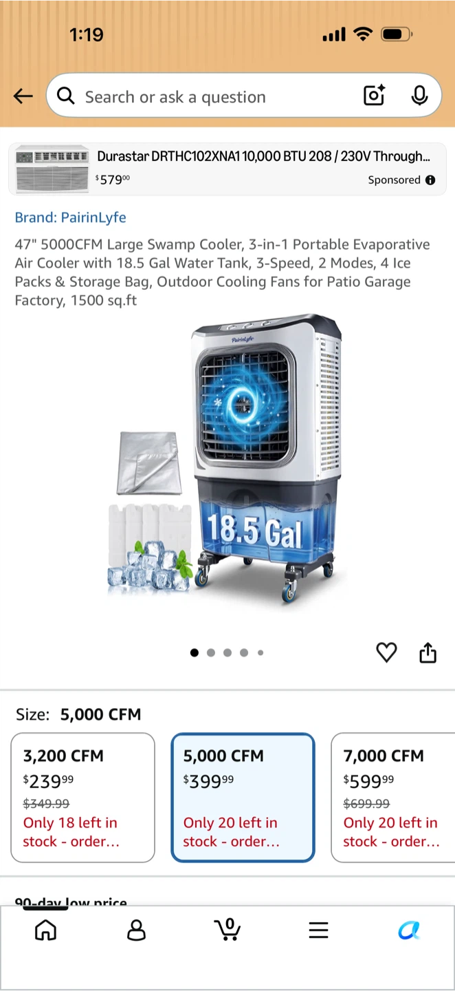 PairinLyfe 5000 CFM Portable Evaporative Air Cooler