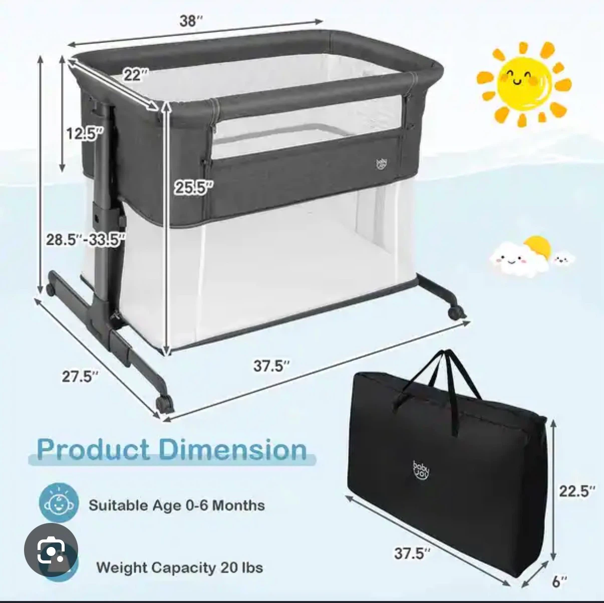 Baby Joy Bassinet Bedside Sleeper - photo 2