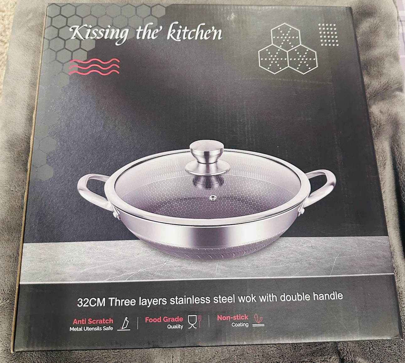 Brand new 32CM Stainless Steel Wok with Double Handle