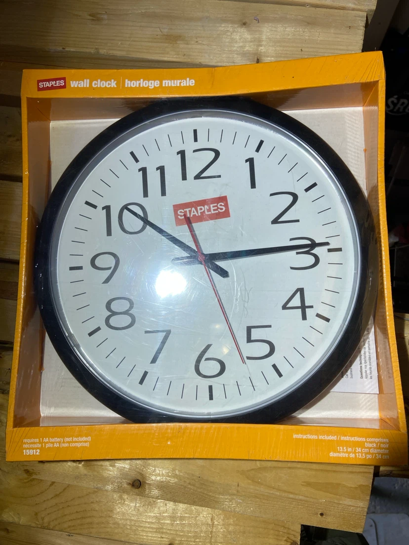 Staples Black Wall Clock 13.5 inch