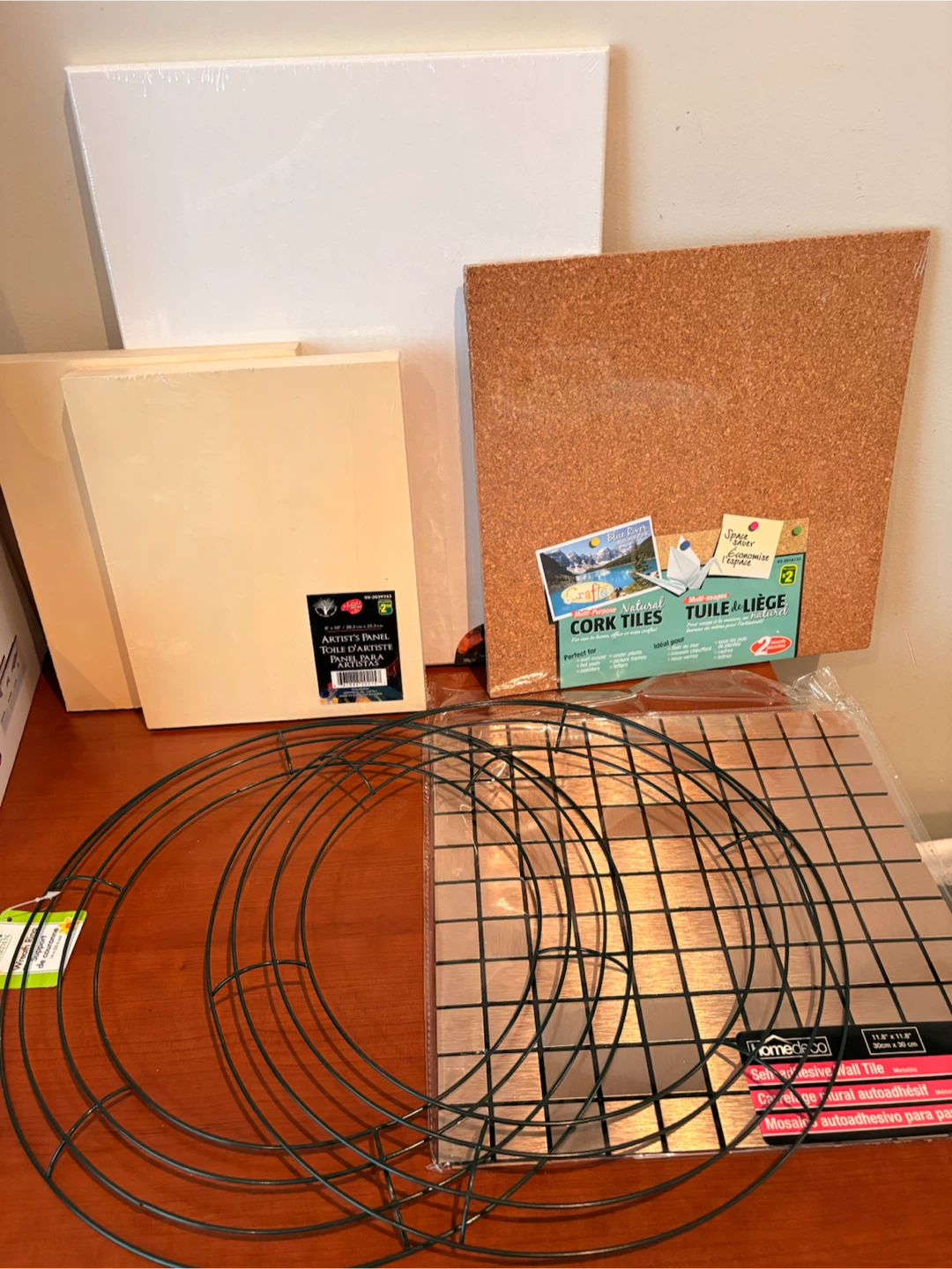 Art Supplies Lot: Canvas, Cork Tiles, Wreath Ring