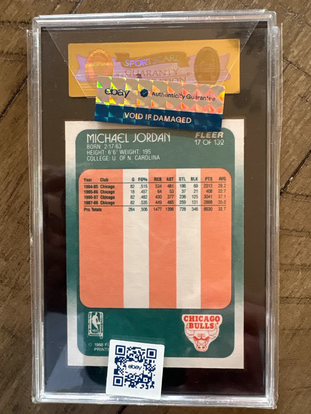 1988-89 Fleer Michael Jordan #17 SGC 96 Mint Card - photo 2