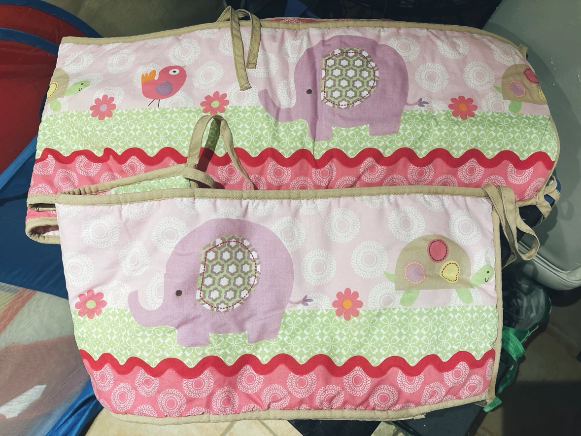 Baby Crib Bumper - Pink Elephants & Turtles