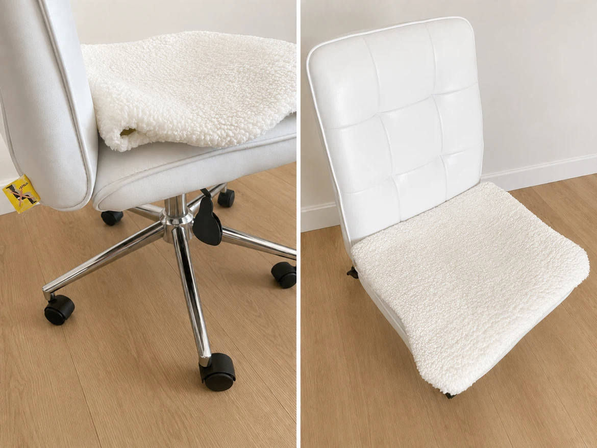 White Office Chair with White Sherpa Seat Cover - photo 3