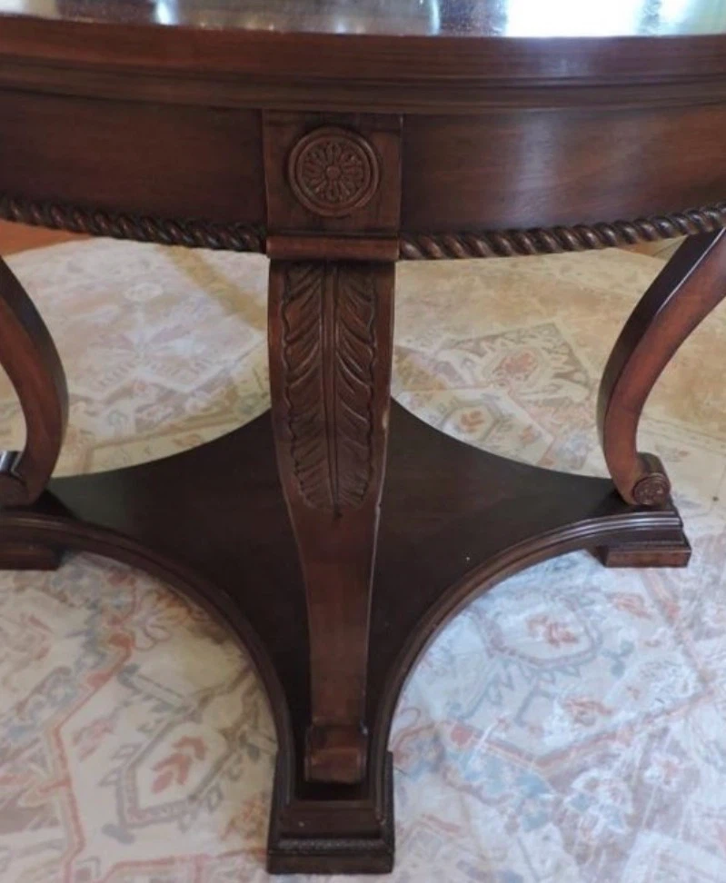 Round Wooden Accent Table with Glass Top - photo 2