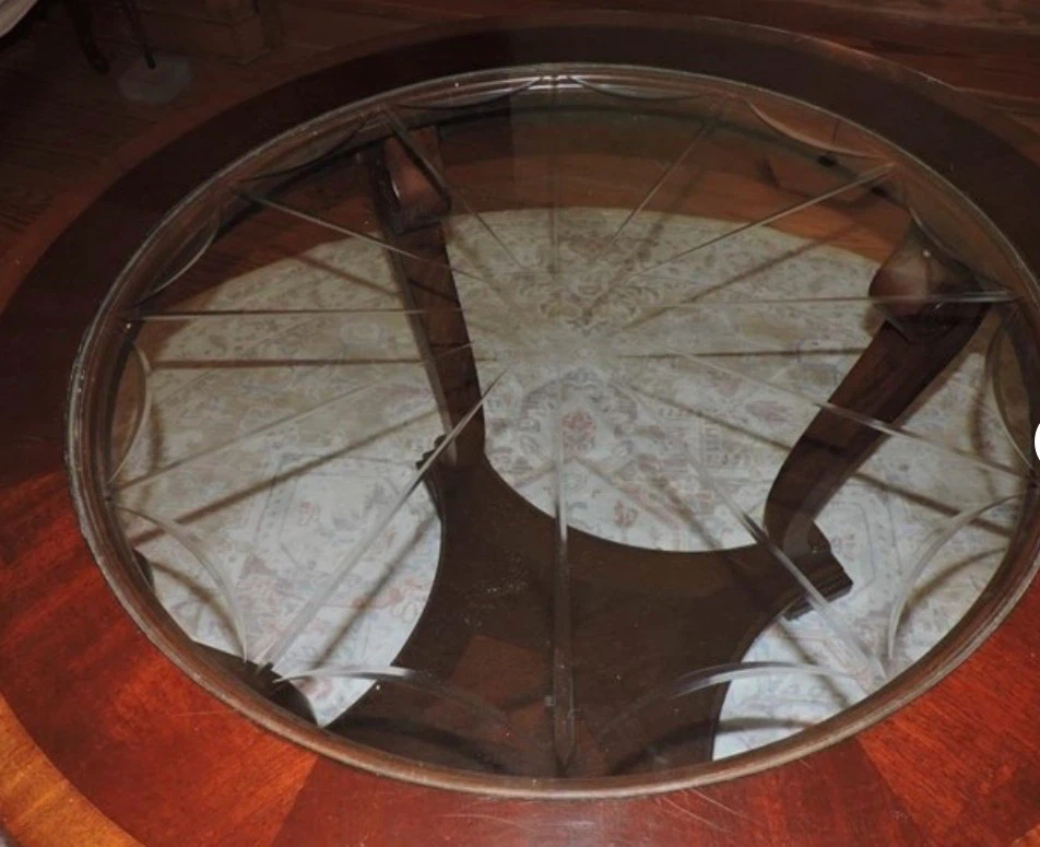 Round Wooden Accent Table with Glass Top - photo 3