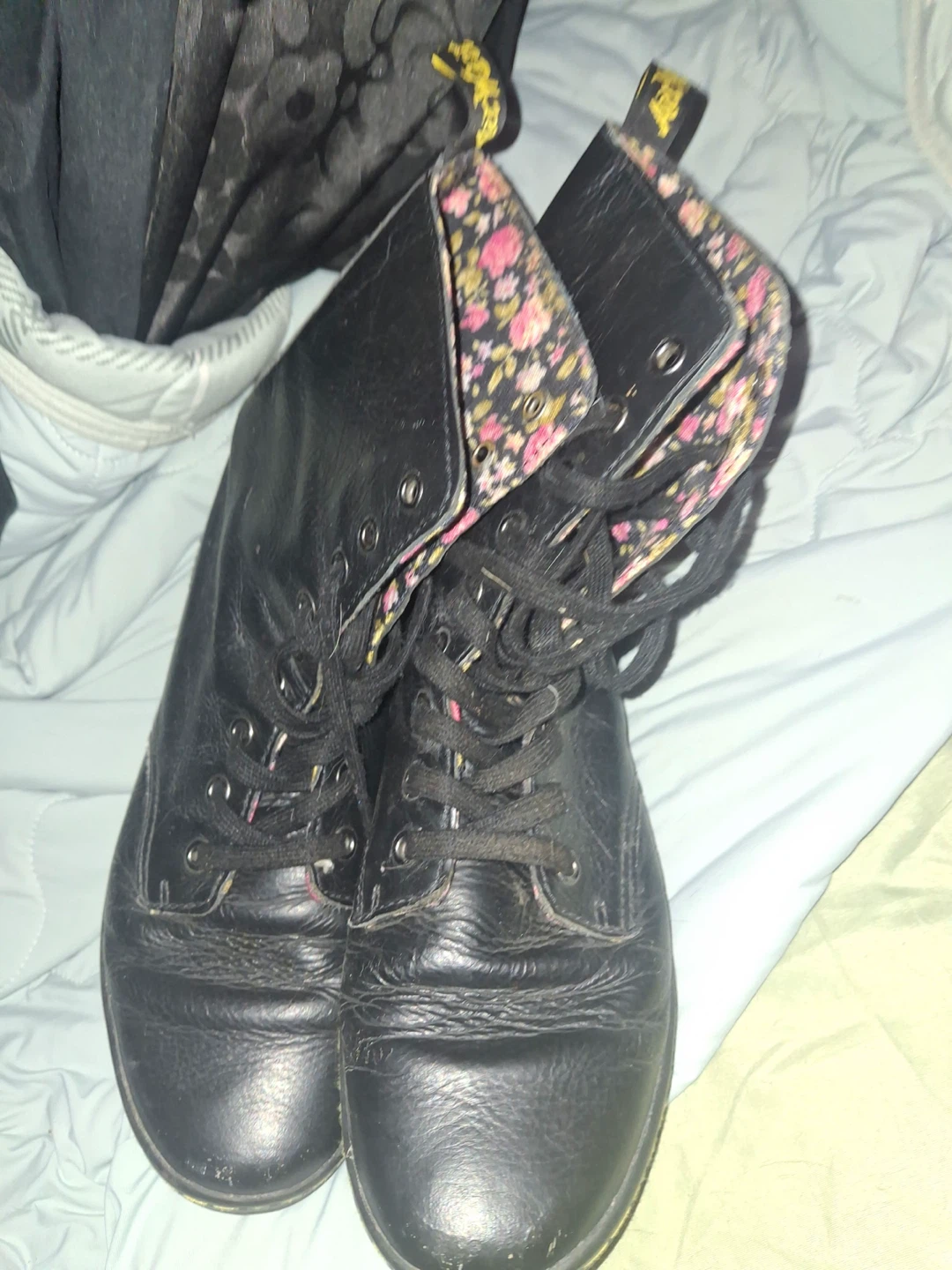 Dr. Martens Black Floral Lined Combat Boots
