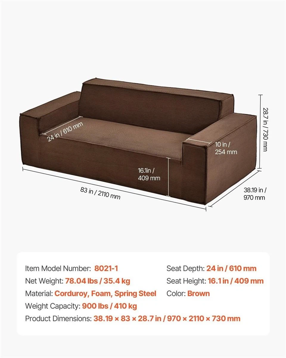 Brown Corduroy Sofa - Model 8021-1 - photo 2