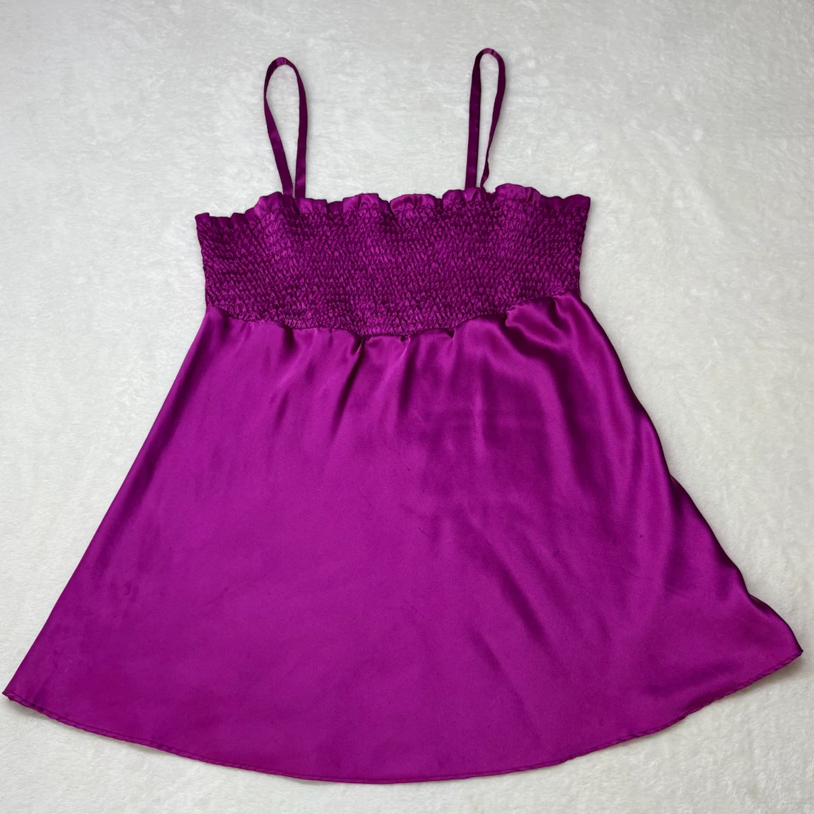 La Senza Purple Satin Shirred Babydoll Top Size S Smocked - photo 3