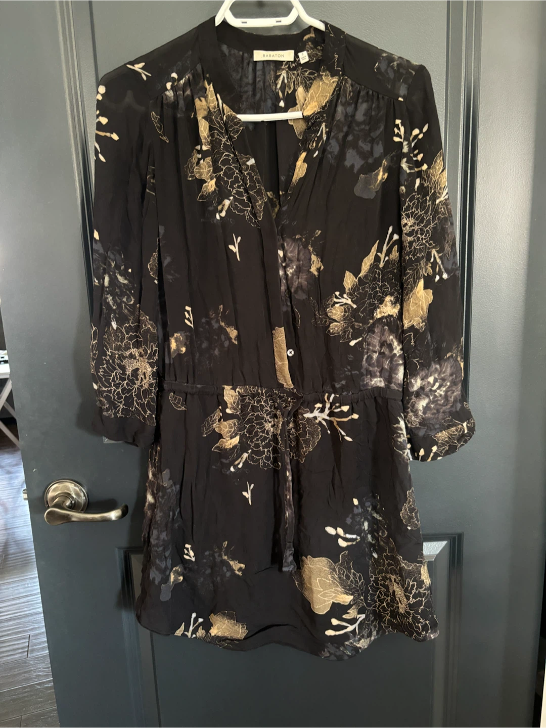 Babaton Black Floral Print Dress Size S
