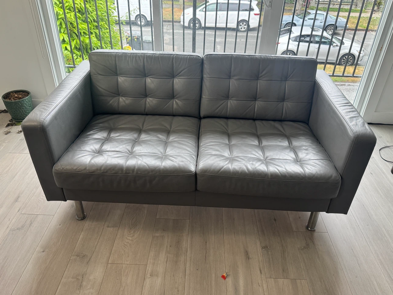 Grey Tufted Leather Sofa