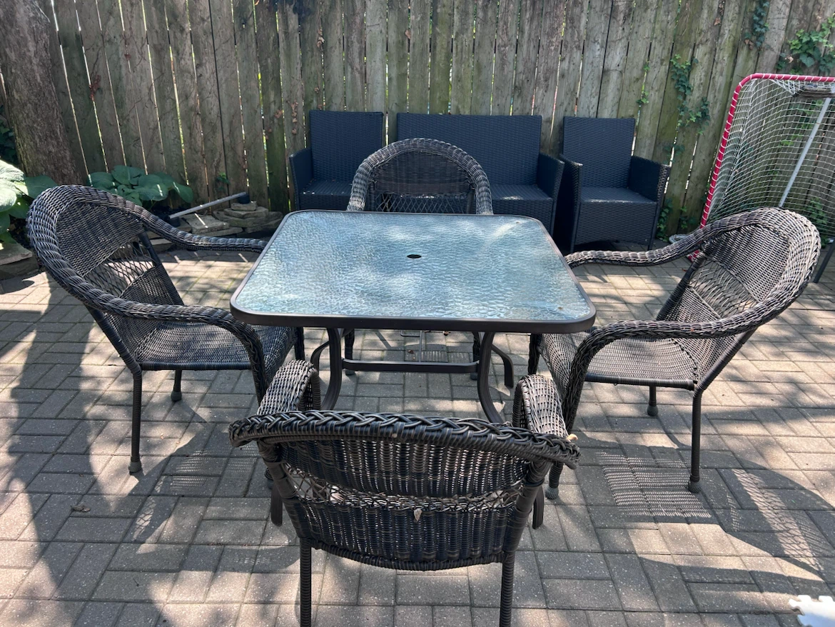 Wicker Patio Set with Glass Table