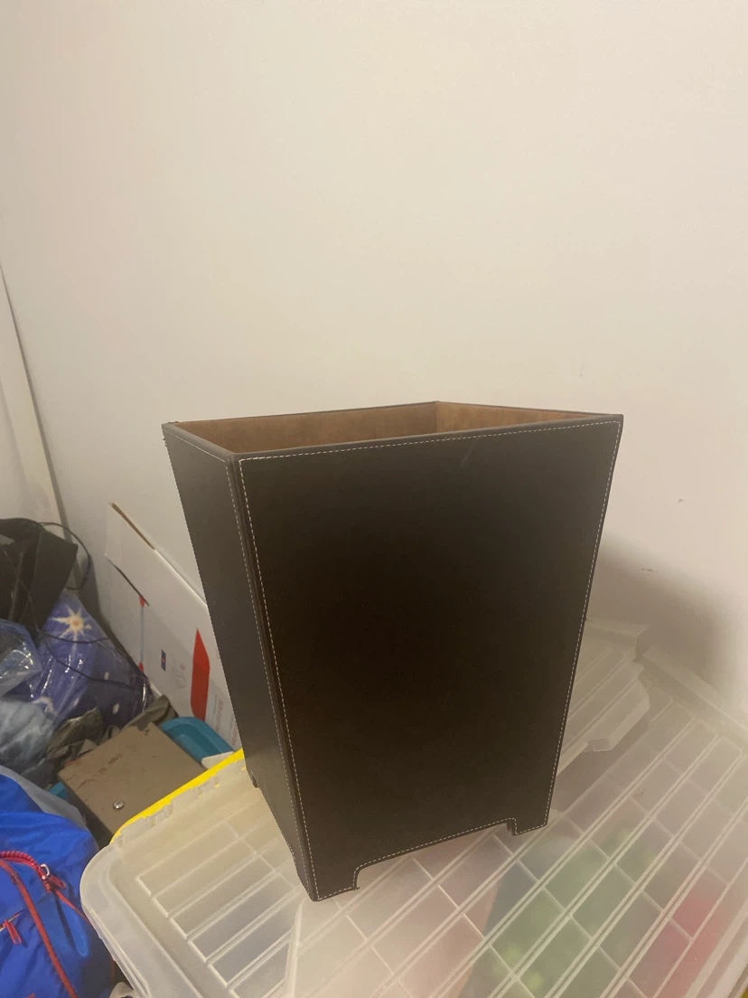 Brown Leather Waste Basket