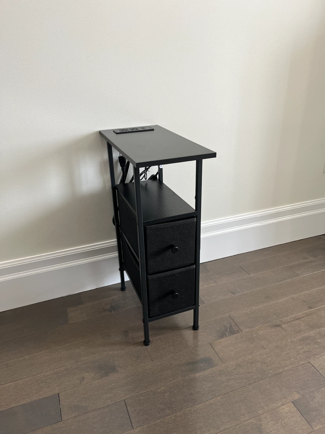 Cute end table with drawers, outlet and LED light