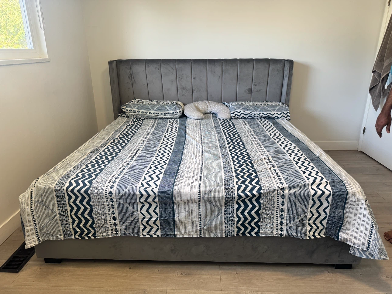 Grey Velvet Platform Bed Frame and Mattress