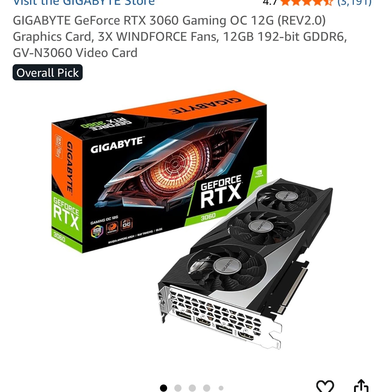 GIGABYTE GeForce RTX 3060 Gaming OC 12G Graphics Card