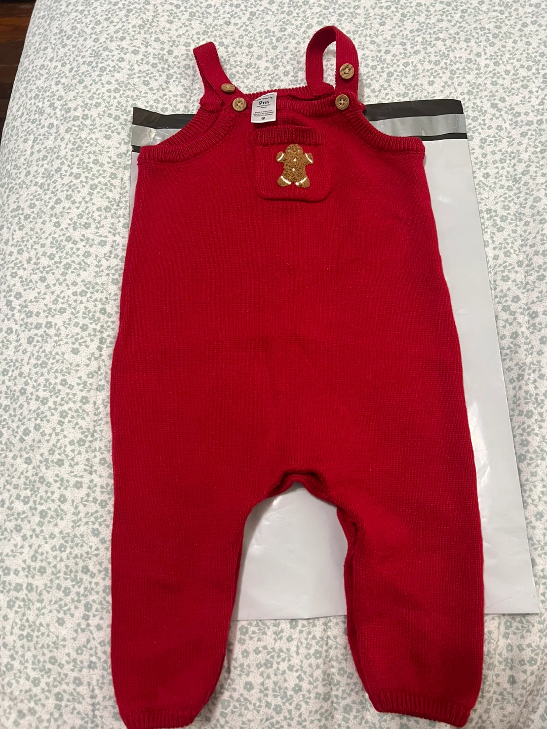 Carter's Baby Red Gingerbread Knit Overalls 9M