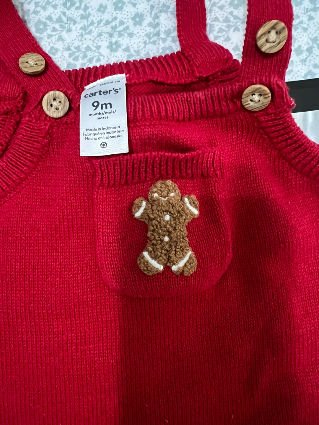 Carter's Baby Red Gingerbread Knit Overalls 9M - photo 3