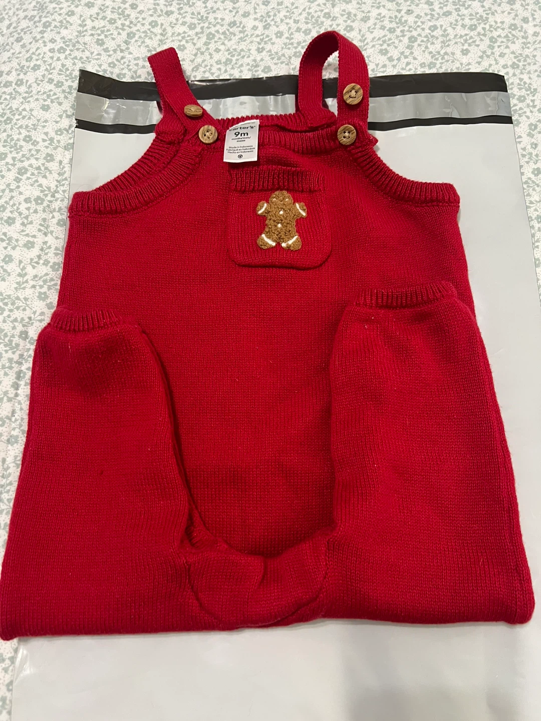 Carter's Baby Red Gingerbread Knit Overalls 9M - photo 2