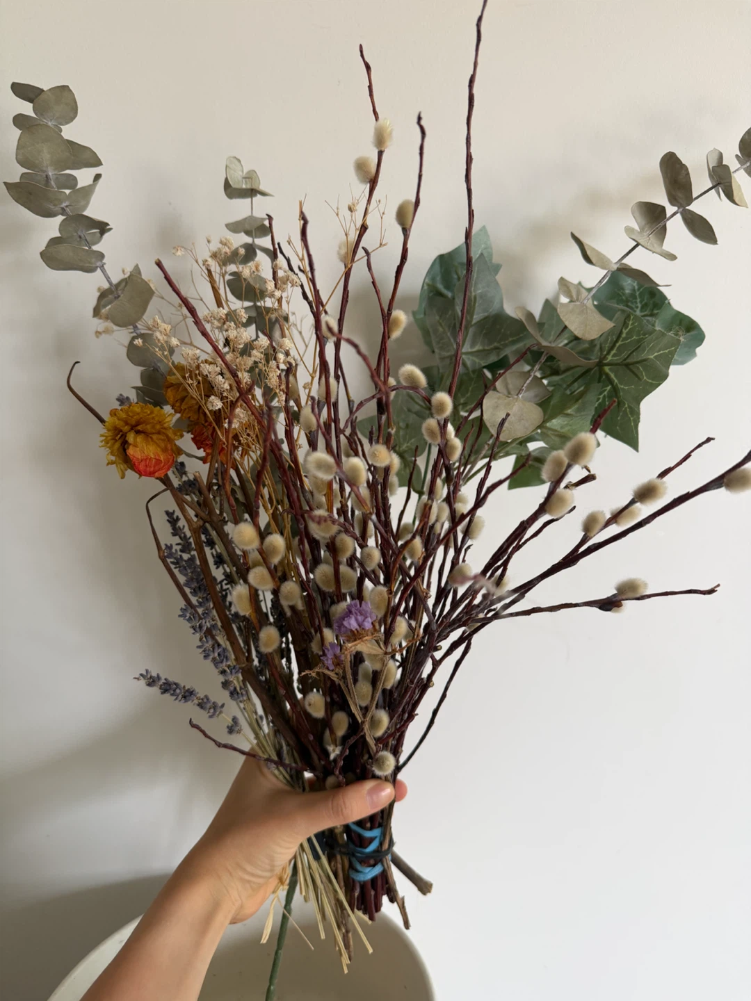 Dried Flower Arrangement with Pussy Willow & Eucalyptus