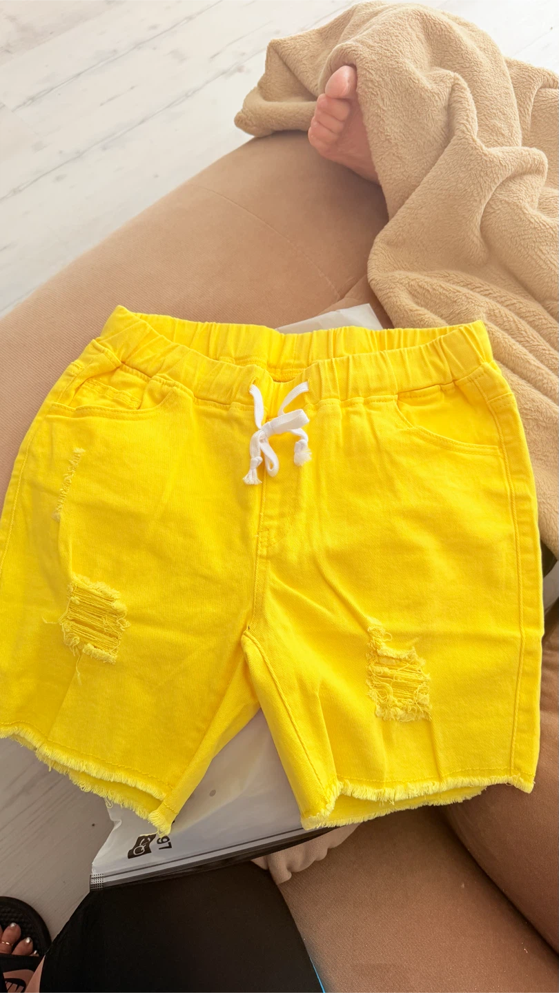Yellow Distressed Denim Shorts $12