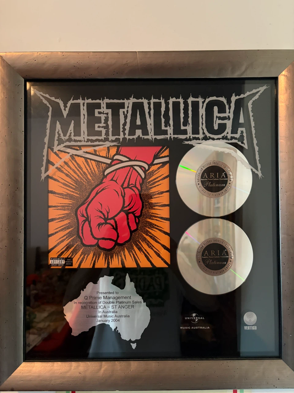Metallica St. Anger Double Platinum Award Framed Record