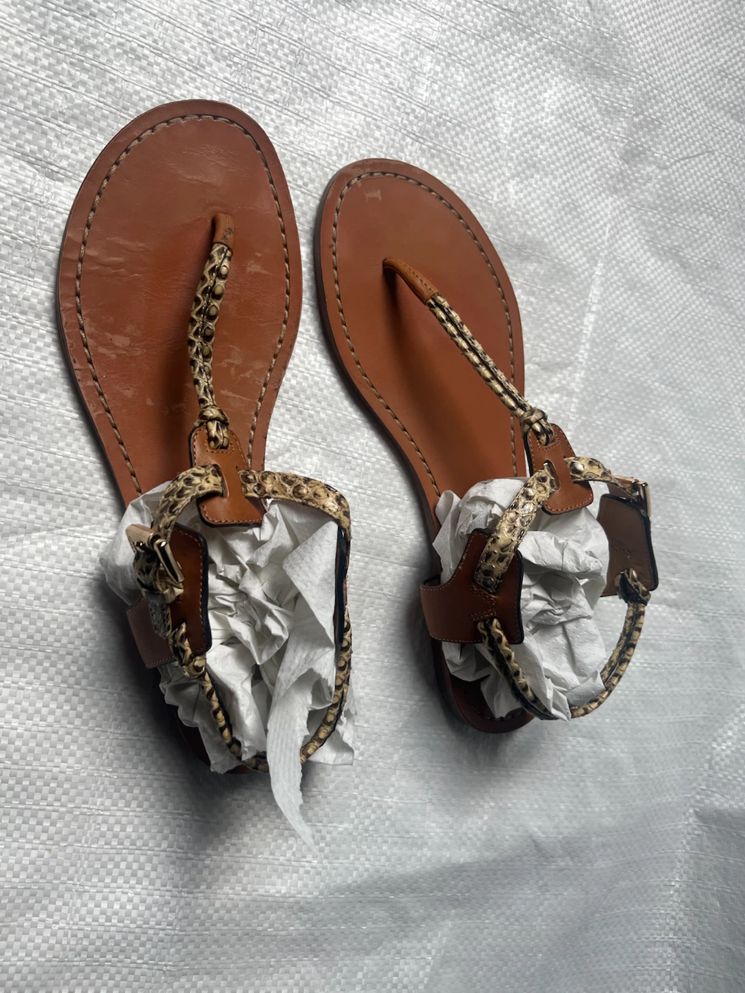 Coach Brown Snake Trim Leather Thong Sandals - Size 9