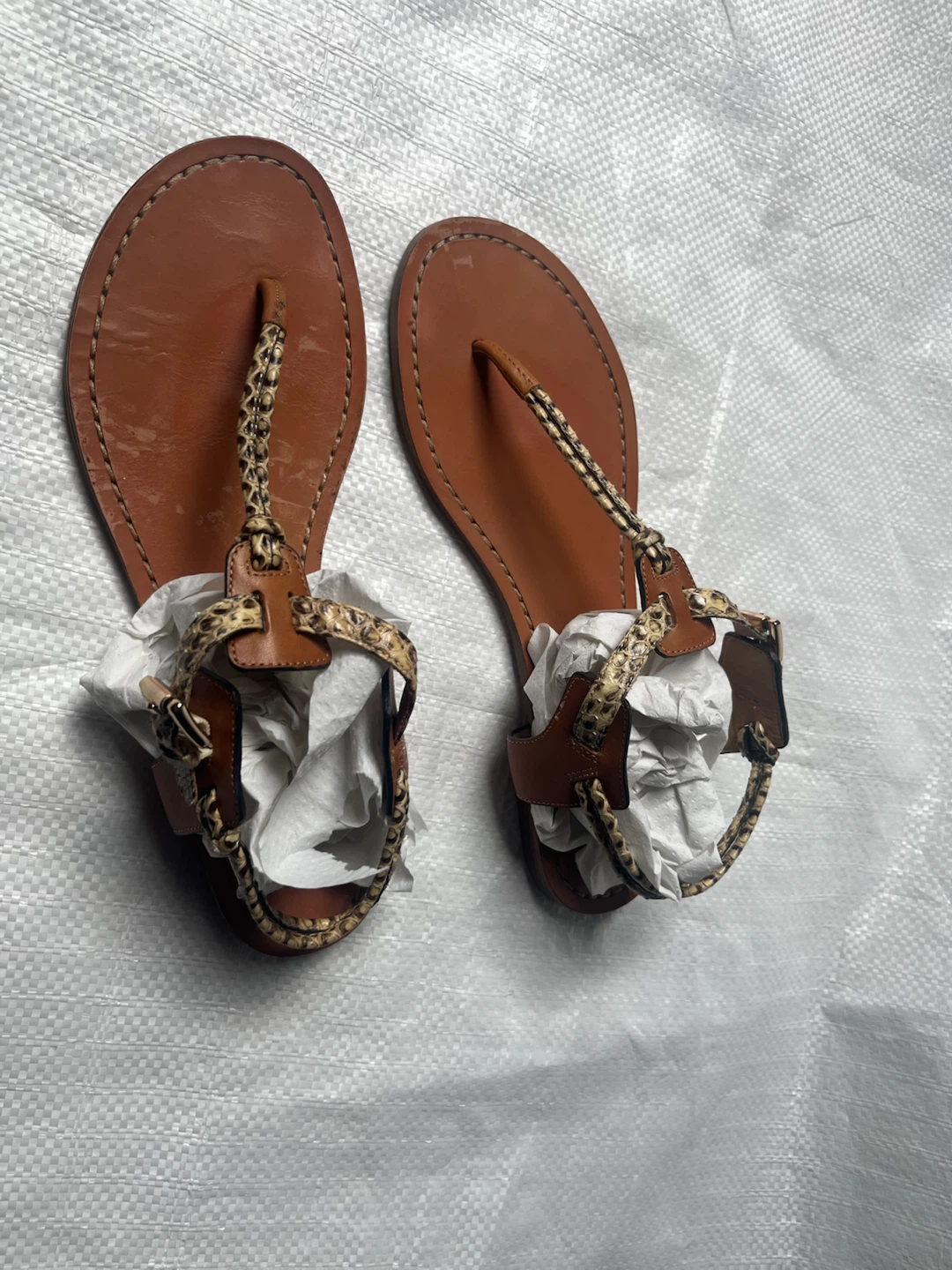 Coach Brown Snake Trim Leather Thong Sandals - Size 9 - photo 2