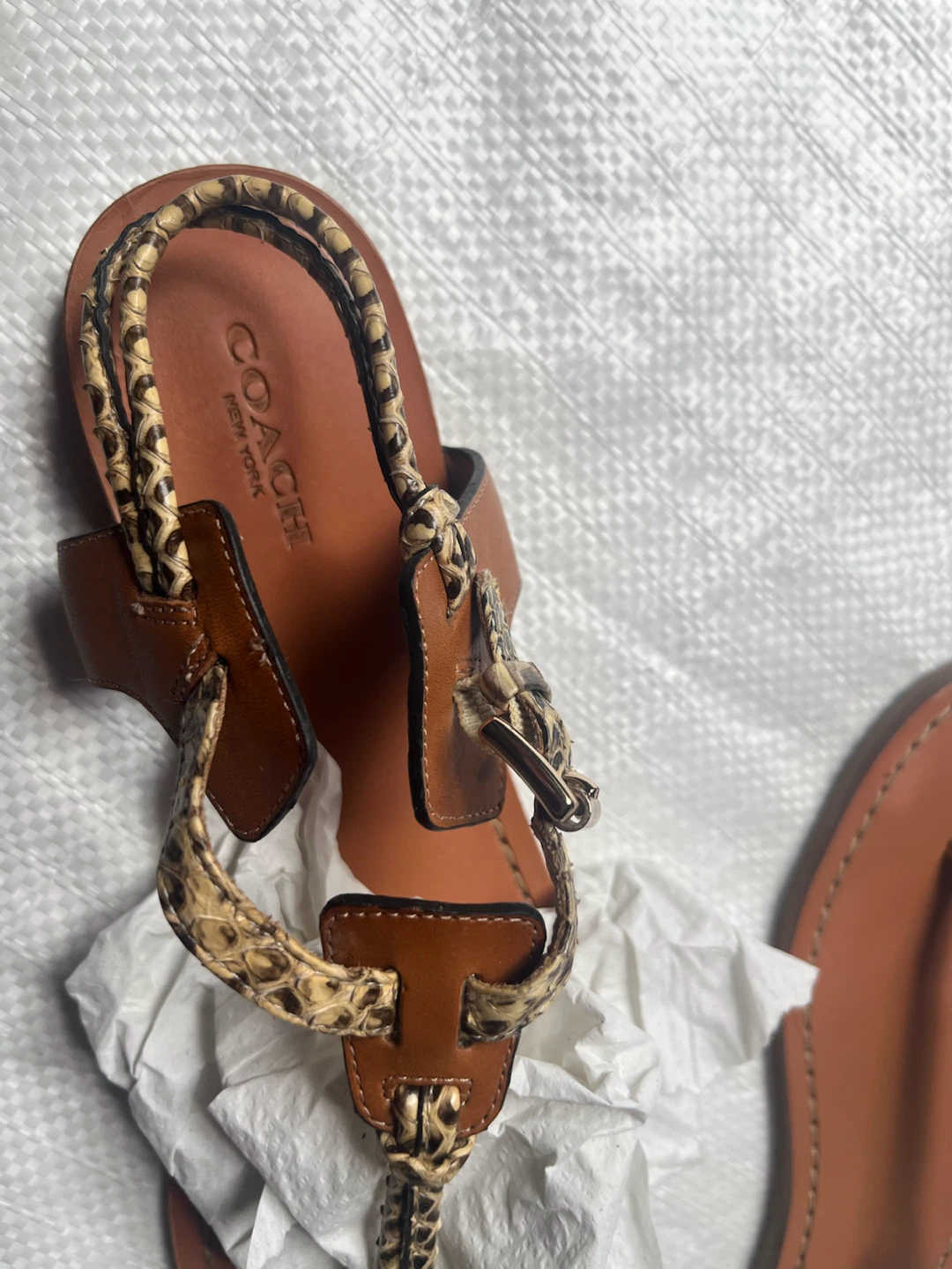 Coach Brown Snake Trim Leather Thong Sandals - Size 9 - photo 3