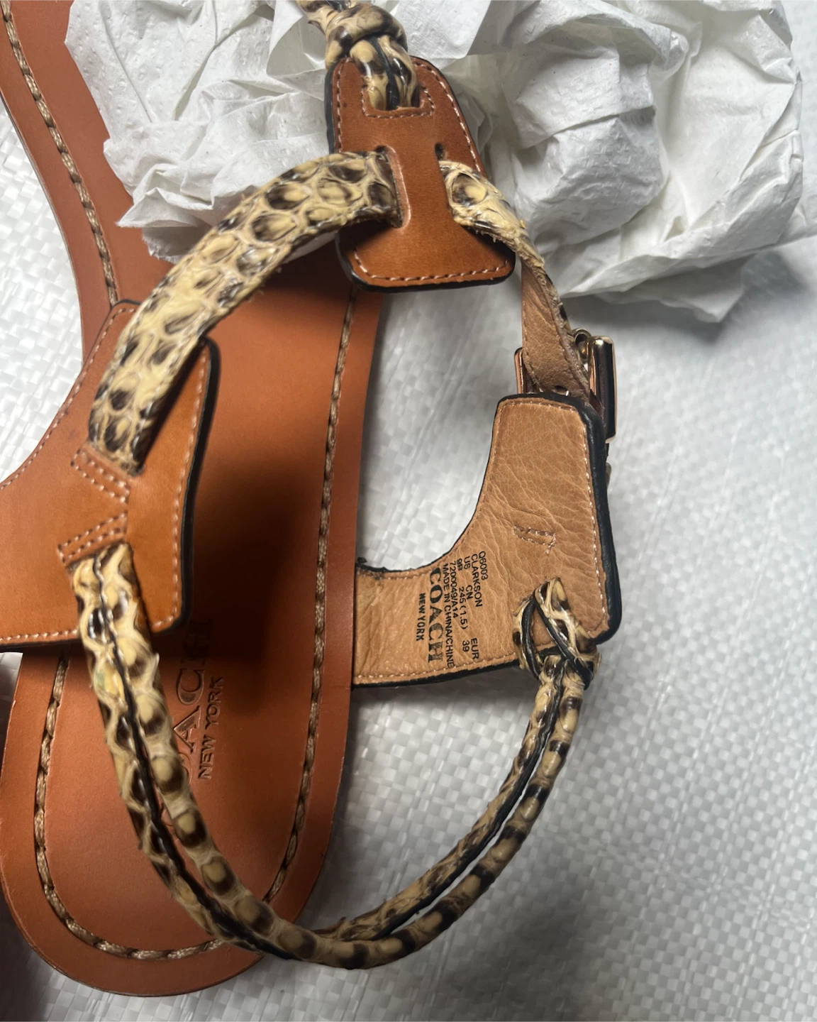 Coach Brown Snake Trim Leather Thong Sandals - Size 9 - photo 4