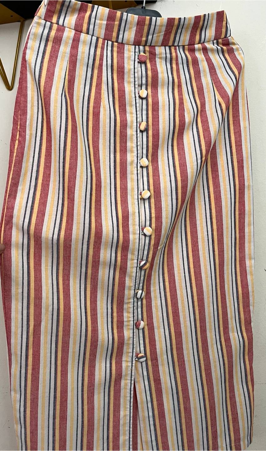 Striped Button-Front Midi Skirt - photo 3