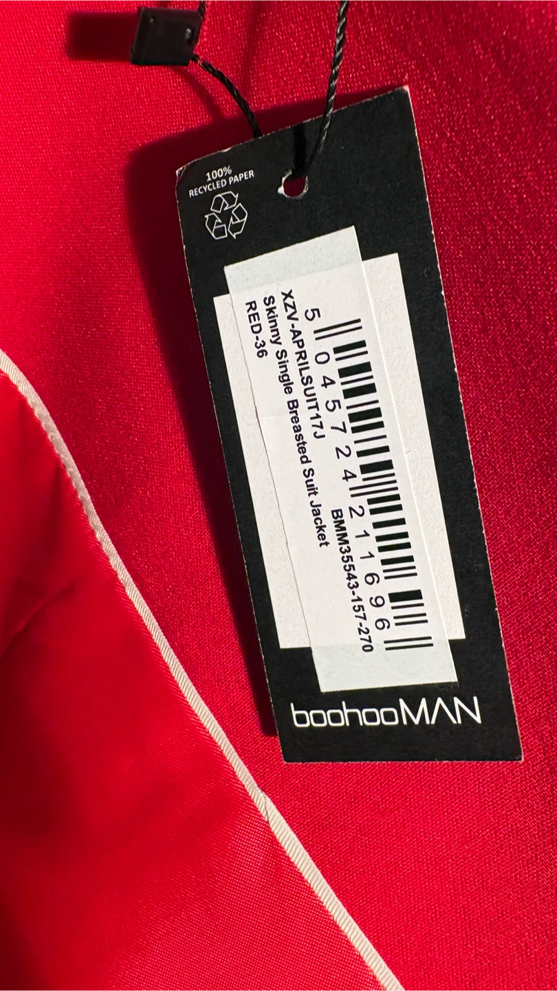 NWT boohooMAN Skinny Fit Red Suit Jacket - Size 36R (Brand New) - photo 2