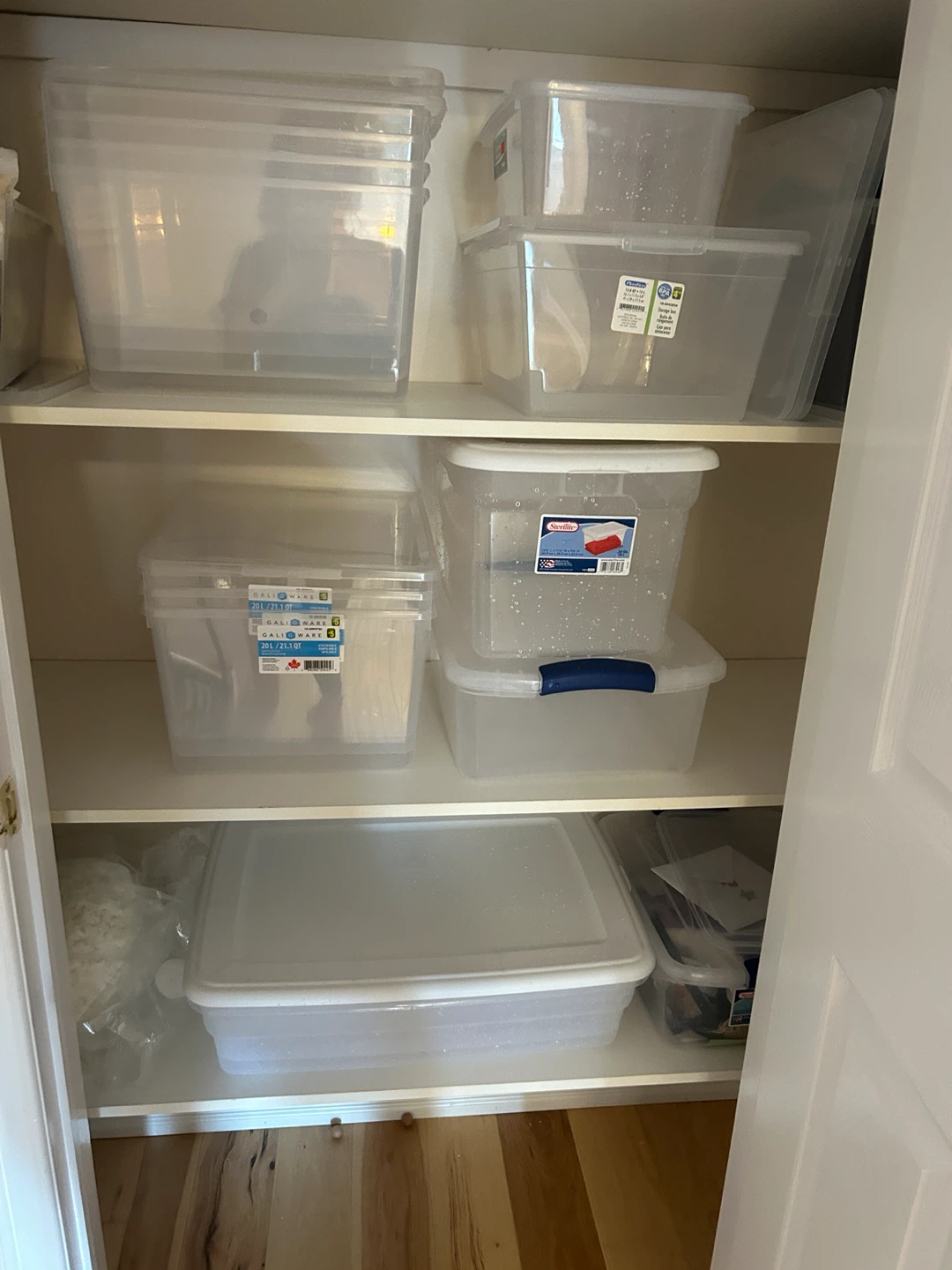 Atleast 16 Clear Storage Bins with Lids