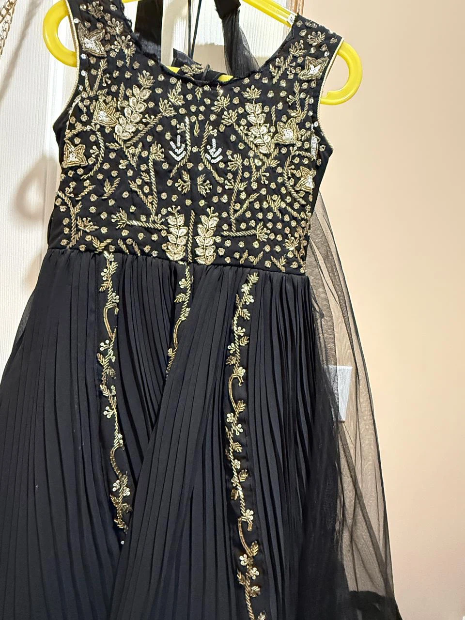 Black sequined and embroidered sleeveless dress