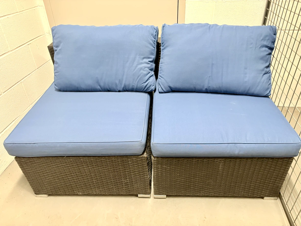 Outdoor Wicker Loveseat with Blue Cushions - photo 2