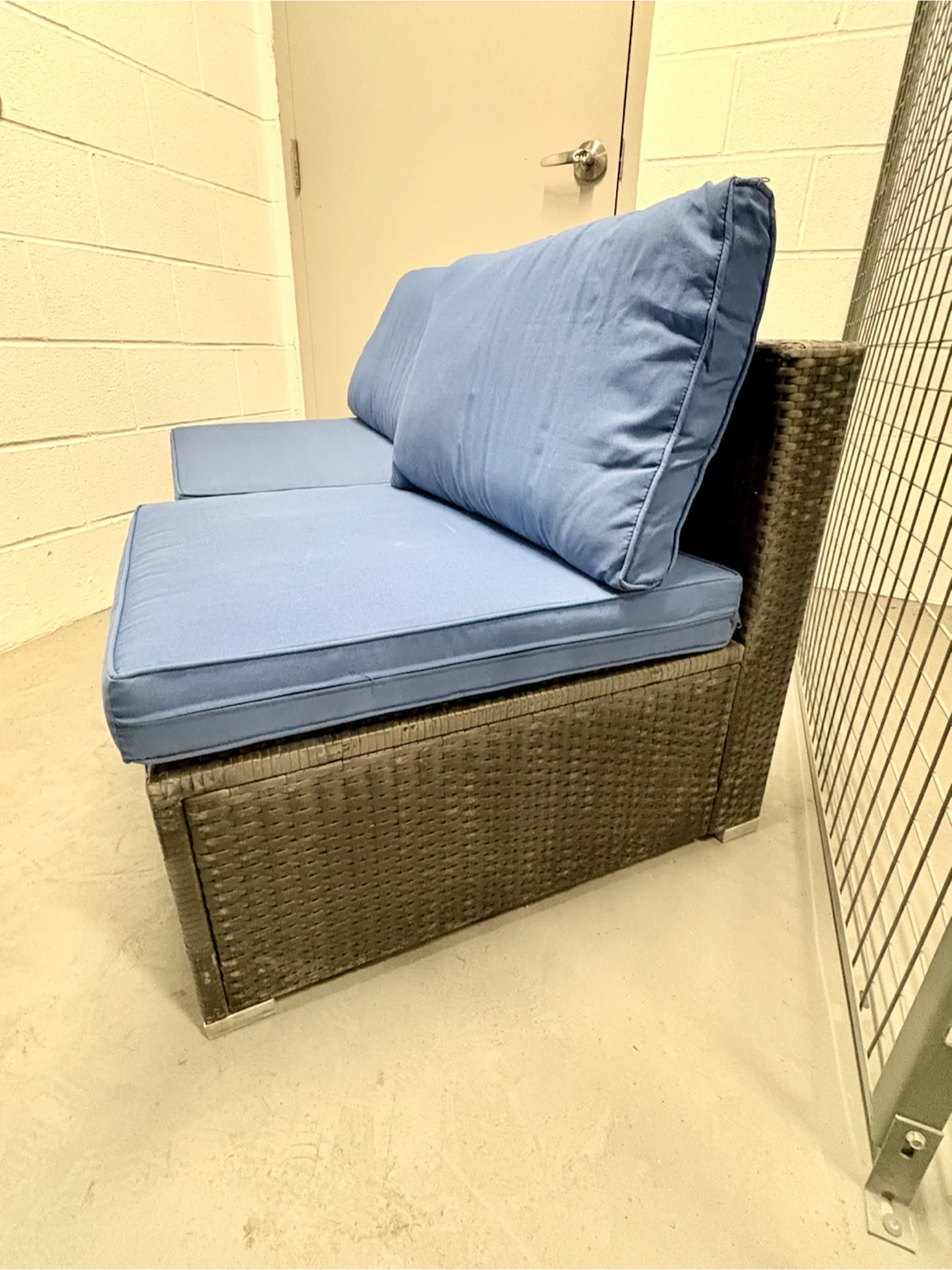 Outdoor Wicker Loveseat with Blue Cushions - photo 3